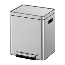 Stainless Steel 15L Dual Trash Can with Foot Pedal  Soft-Close Lid