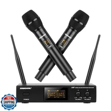 Wireless Microphone System Dual UHF Handheld Cordless Mic Set Work Range 180f