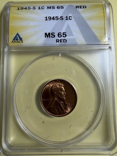 1945-S 1c Wheat Cent Penny - ANACS MS65 RED - Just Graded - New Holder