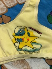 Vtg 80s The Smurfs Kids Girls Bralette Yellow 1982 Size 12-14 Cartoon