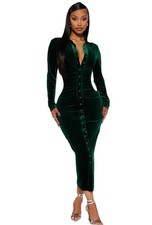 Fashion Nova Women’s Katie Velvet Midi Dress in Hunter Green Size Large