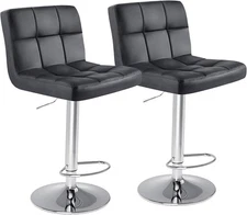 DUMOS Bar Stools Set of 2, Armless Adjustable Swivel Barstools, PU Leather