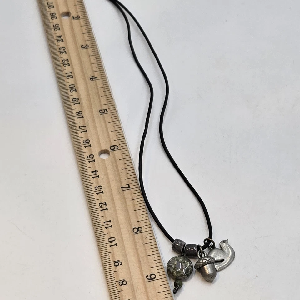 Vintage Pewter Dove Acorn And Jasper Charms Pendant On Leather Sterling Necklace - Image 4 of 4