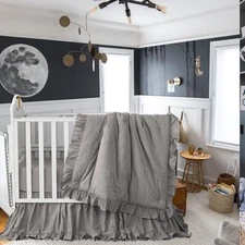  Ruffle 3 Pieces Crib Bedding Set Ultra Soft 100% Cotton Bohemian 3-piece Gray