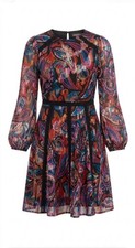 Vince Camuto Women’s Metallic Paisley-Print Lace-Trim Dress Size 4 Petite