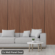 3 x Wall Panel Deal - Hickory Oak Chestnut Brown Acoustic MDF Wood Wall Panels
