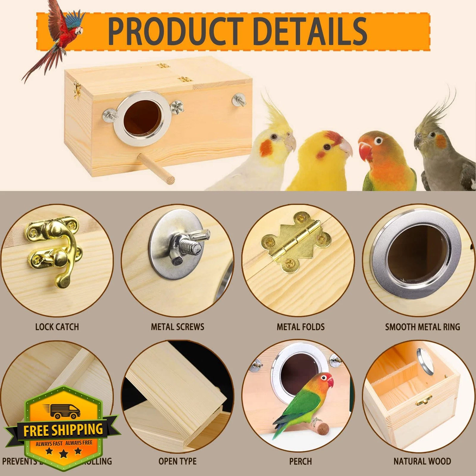 kathson Parakeet Nest Box Budgie Nesting House Cockatiel Breeding Parrots Mat...