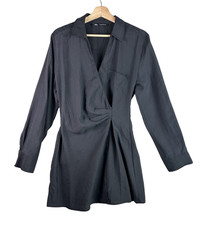 Zara Women’s Black Draped Wrap Midi Dress Long Sleeve Size Medium