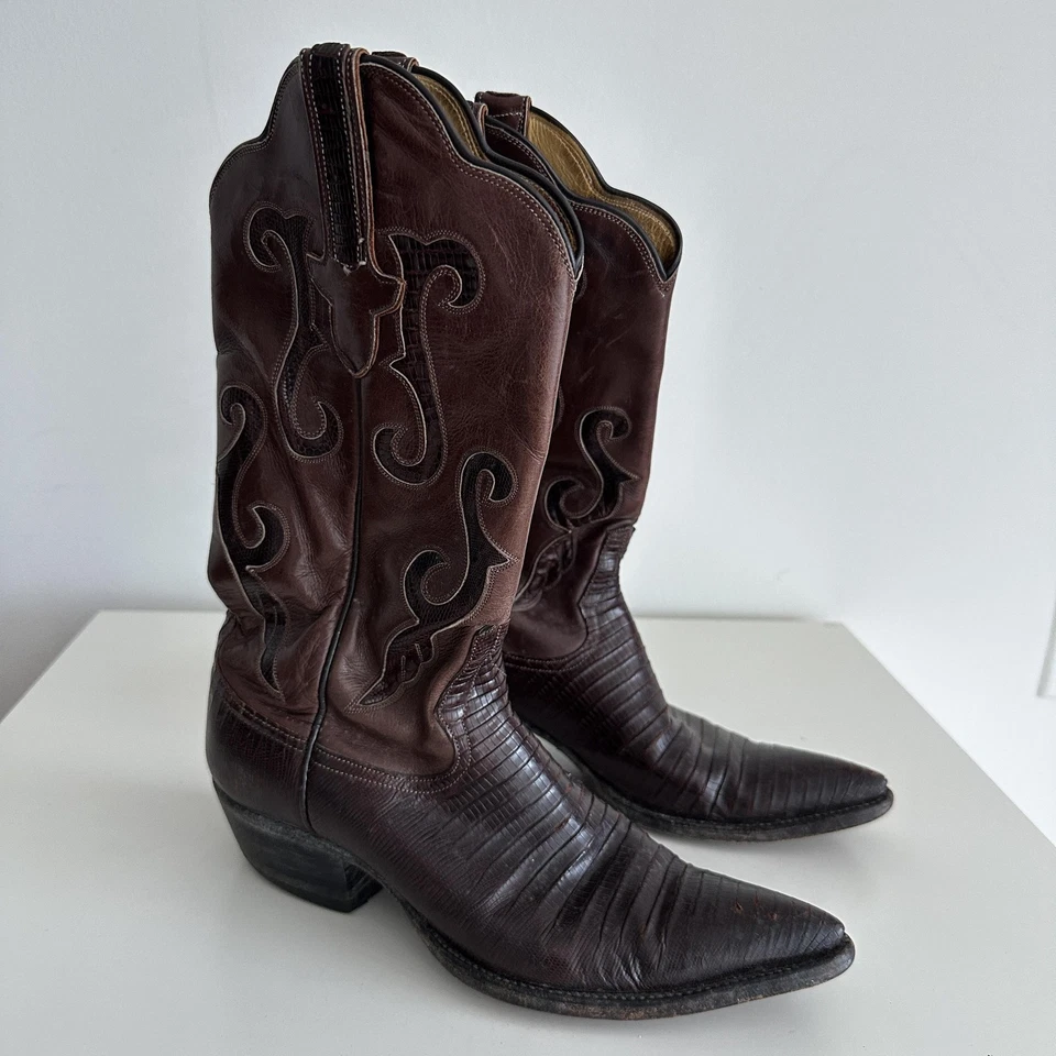 Botas Rios of Mercedes para mujer 7B marrón exótico cuero lagarto punta 2700 Foto 2 de 4