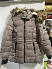 Steve Madden Tan Faux-Fur-Trim Hooded Puffer Coat Womens Size S