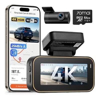 A810 Lite 4K Dash Cam Front and Rear | 4G LTE, 5GHz WiFi 6,GPS, HDR Night Vision