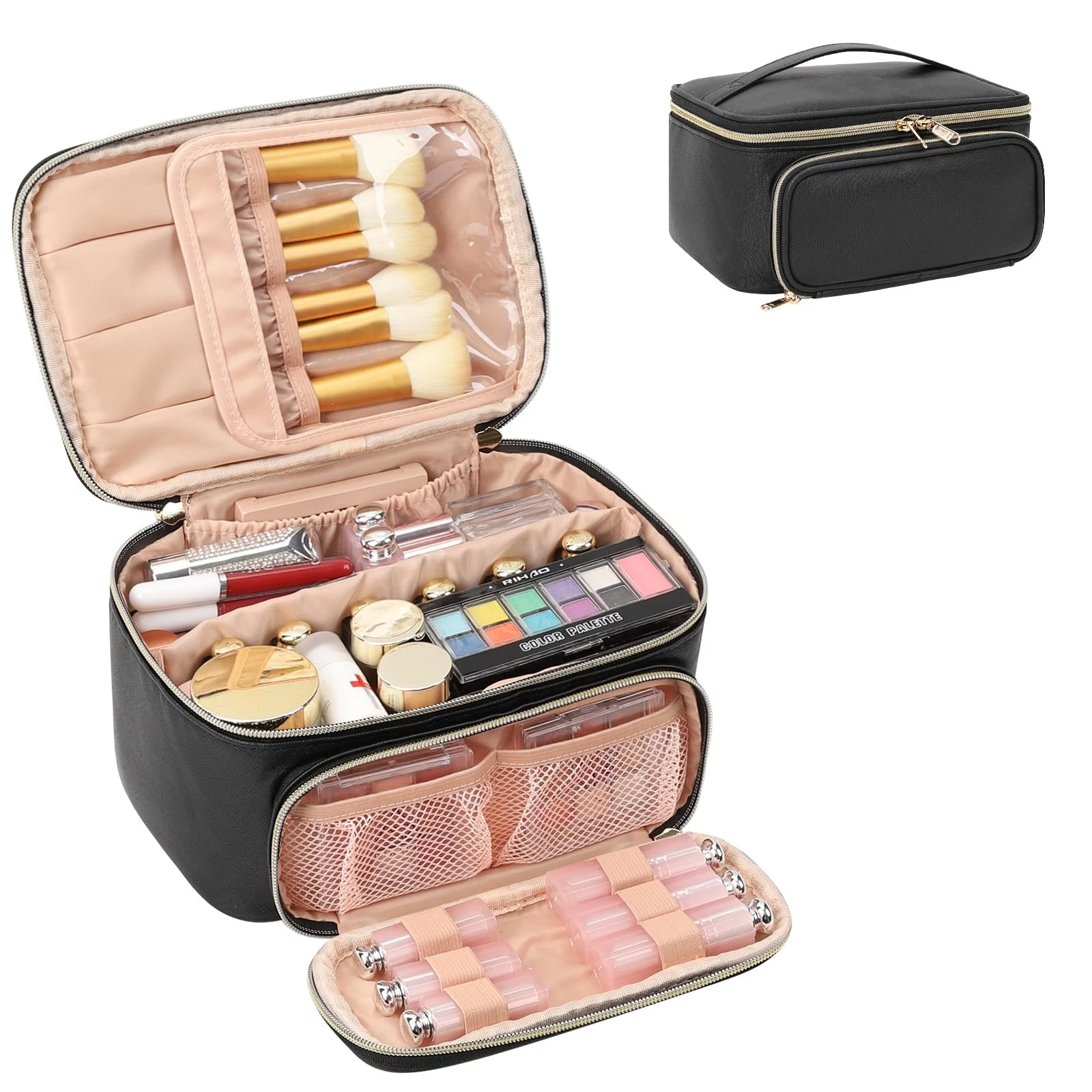 Makeup Bag, Multifunctional Make Up Bags with Zipper Pouch Large Compact Make...