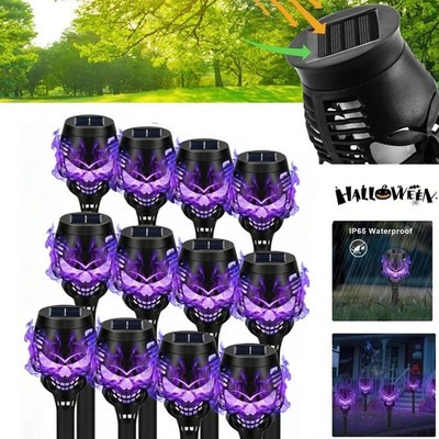 12PCS Halloween Flickering Solar Lights Flame Torch Landscape Garden Yard Lights