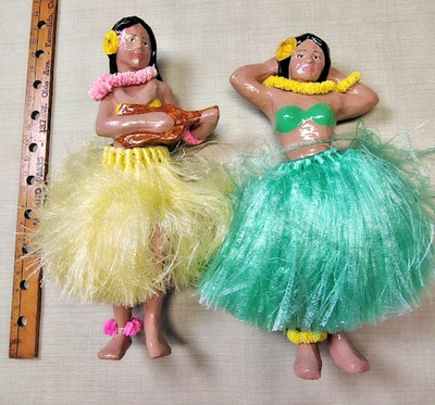 VTG 50s Hawaiian Pair Aloha Tiki Hula Paper Mache Doll Display 18'' tall