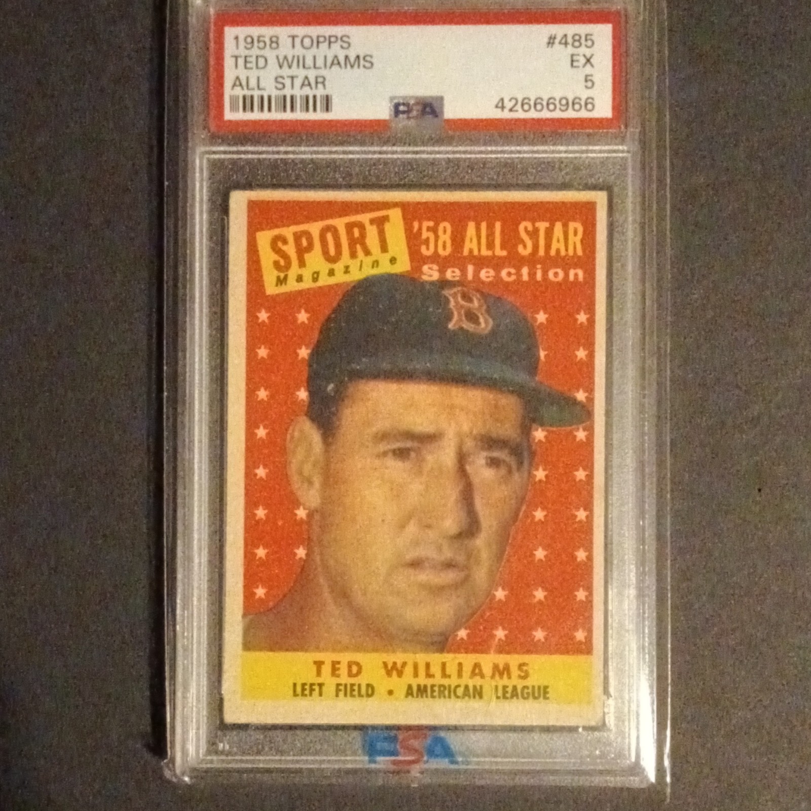Topps 1958 Sport Magazine '58 All Star Ted Williams Red Sox #485 PSA 5 view 2