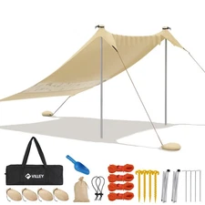 VILLEY 8x7FT Pop Up Beach Tent Sun Shelter UPF50+ Ground Pegs and Stability Pole