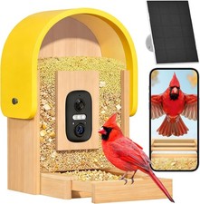 Smart Bird Feeder Camera Solar 2K Bamboo 2.4GHz Wi-Fi Night Vision, AI Species