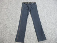 Isabel Marant Etoile Jeans Womens 0 Blue Leather Trim Straight Leg Pants