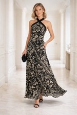 Autograph M&S Black & Ivory Maxi Dress UK 12 Halter Neck Occasion Cruise