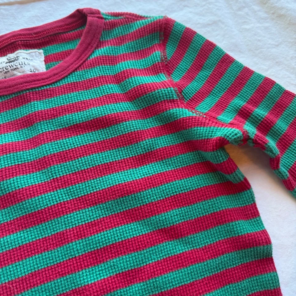 Conjunto de pijama térmico a rayas Crewcuts para niños talla 10 verde y rojo mezcla de algodón Foto 4 de 4