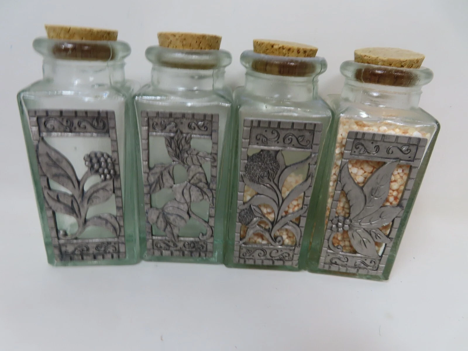 Lot FOUR Seagull Pewter Sage Recycled Glass Spice Herb Jar Spain