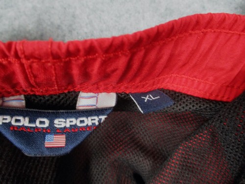 VINTAGE Ralph Lauren Polo Swim Trunks Mens Extra Large Red Black Sport Spell Out - Picture 11 of 14