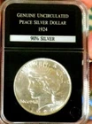 PEACE SILVER DOLLAR 1924 NICE FROSTY BU ENCAPSULATED  90% SILVER