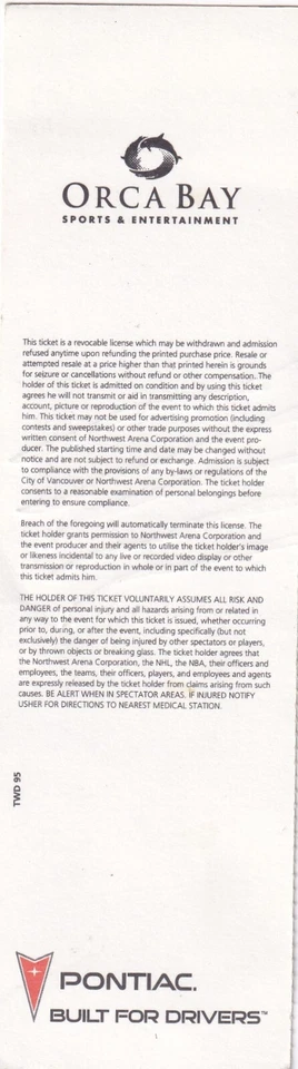 1995-95 Vancouver Grizzlies vs. Atlanta Hawks Inaugural Season Ticket - Image 2 of 2