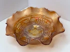 Vintage 1950's Fenton Marigold Grape and Cable Carnival Glass Ruffle 7" Bowl