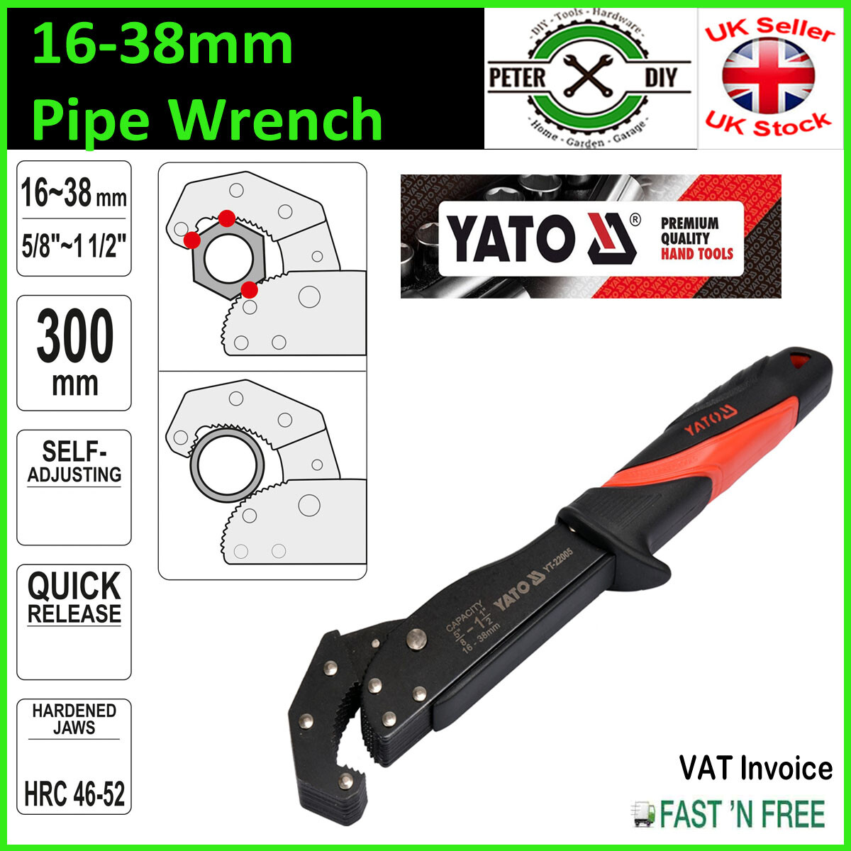 に PIPE PLUMBER Wrench Self Adjusting Yato SPANNER 300mm Long 16-38mm
