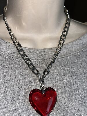 J CREW Large 3D Red Heart Silver Thick Chain Toggle Clasp J CREW Large 3D Red Heart Silver Thick Chain Toggle Clasp