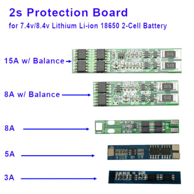 3A-15A 2S BMS PCB Protection Board for 2 Packs Li-ion Lithium 18650 Battery Cell