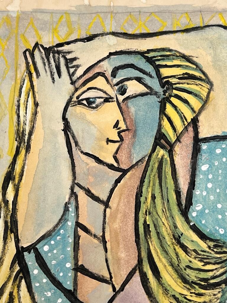 Pablo Picasso (Handmade) Drawing On old Paper Signed & Stamped