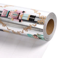 LaRibbons Christmas Folil Wrapping Paper Jumbo Roll with Pink Pom Pom, Nutcra...