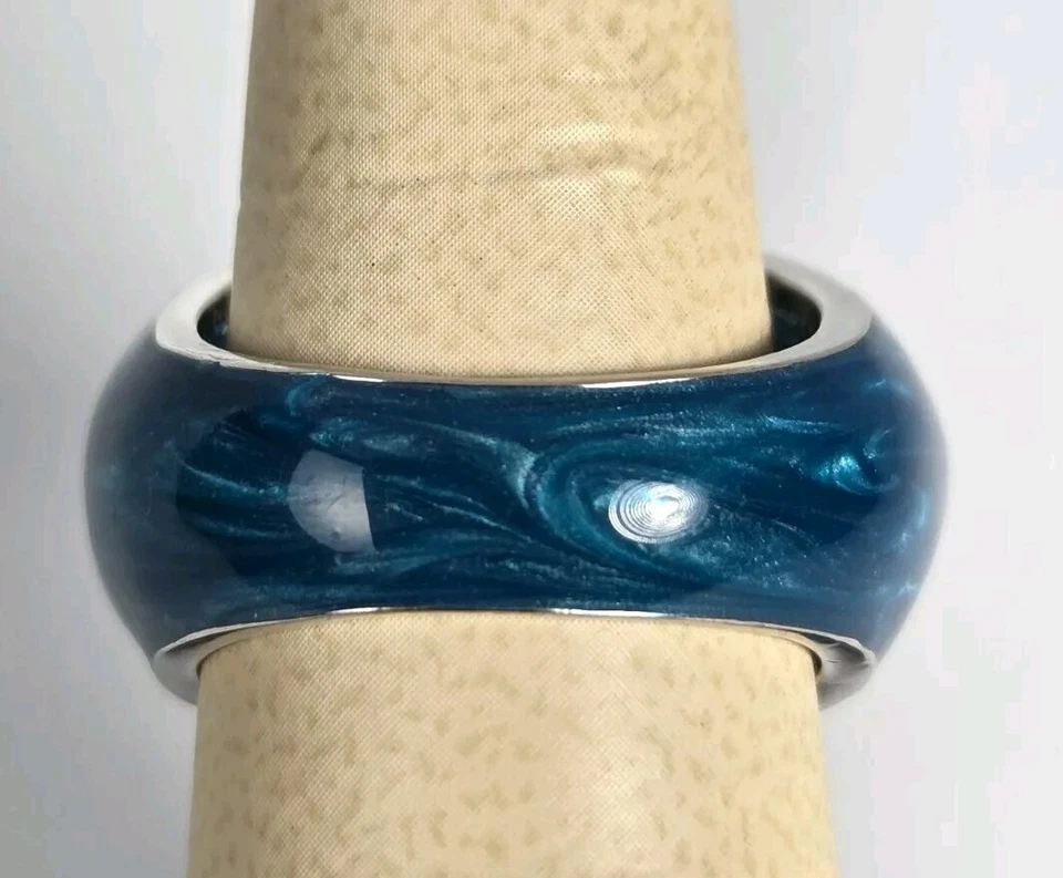 STERLING SILVER BLUE CZ 925  Women's Size 8 Blue Enamel Work   17.2g - Imagem 4 de 4