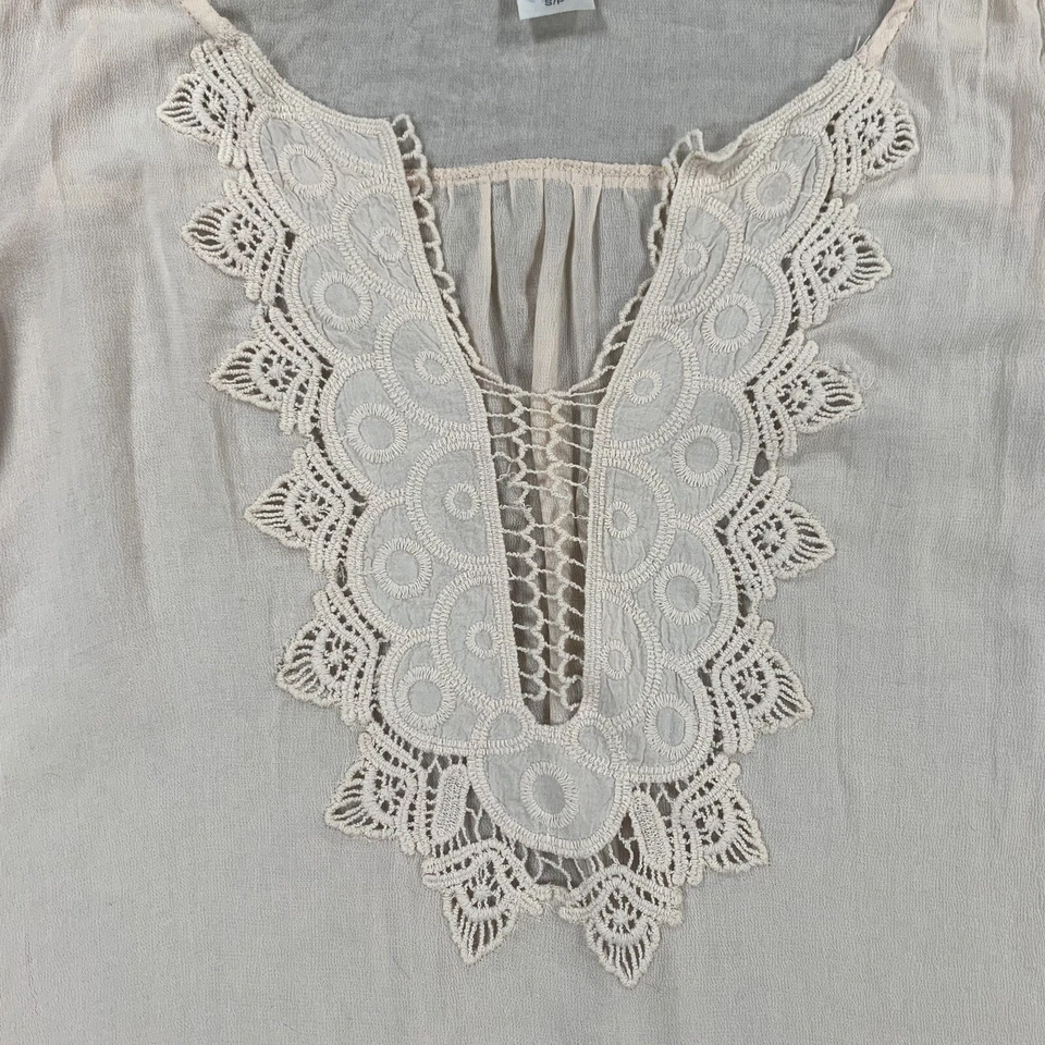 Túnica ligera L Space Cover Up pequeña S bordada en crema manga 3/4 para mujer Foto 3 de 4