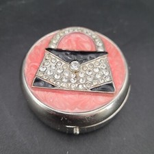 Rhinestone Handbag Pink Trinket Pill Box 3 Compartment For Travel/Purse