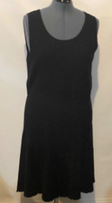 Ann Taylor L Black Stretch Ribbed Knit Scoop Neck Fit Flare Sleeveless Dress