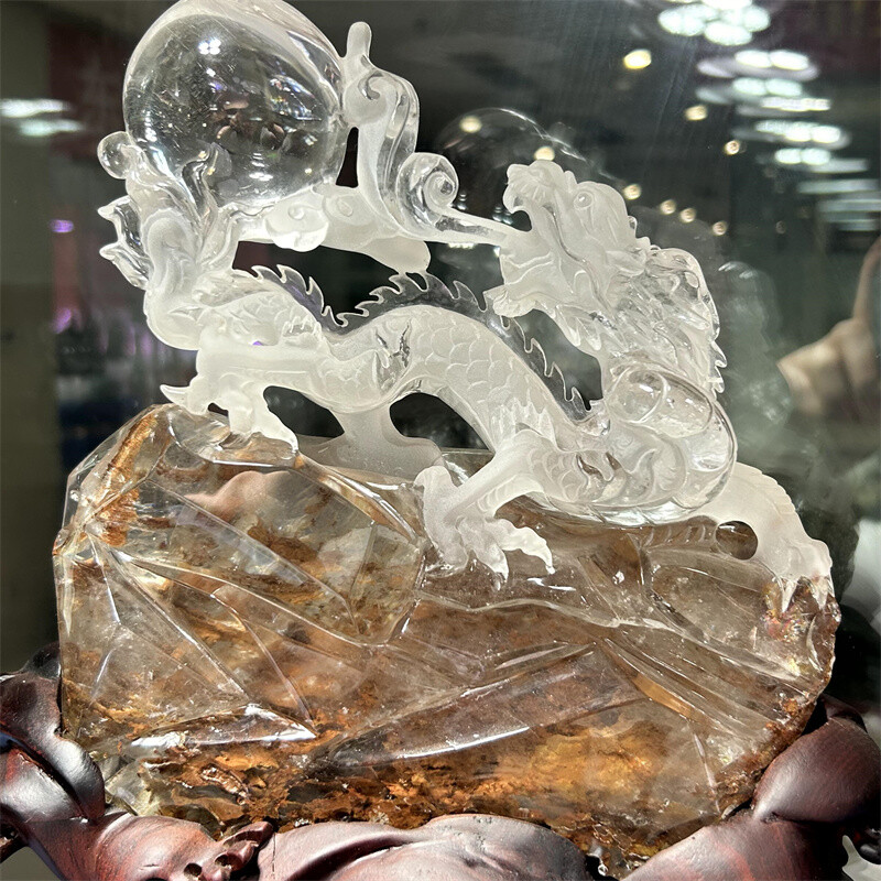 Top Natural Red Ghost Phantom Quartz Dragon Carved Crystal