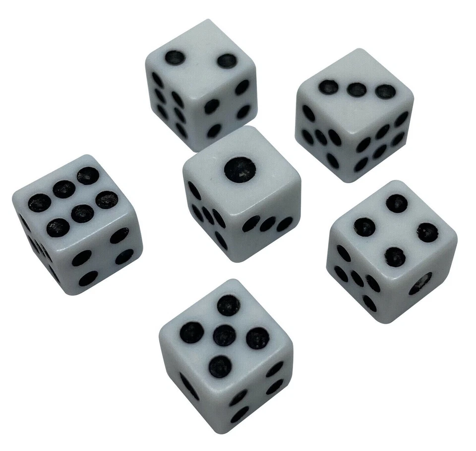 6 Würfel / Dice Cube 8mm Weiß / Schwarz 6 Seiten D6 W6 Knobeln Party Spiel
