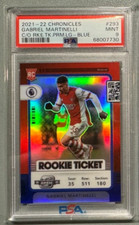 2021-22 Panini Cronache Gabriel Martinelli Rosso Blu BIGLIETTO ROOKIE /49 RC PSA 9