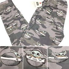 Munki Munki Star Wars Slumber Grogu Pod Pajama Pants Jogger Gray Camo S M L NEW