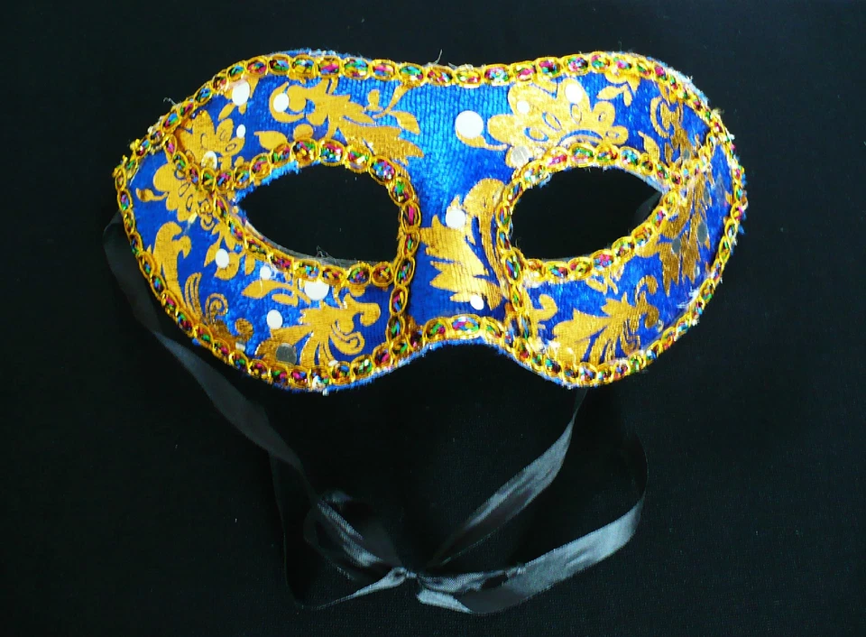Venetian Style Eye Mask Blue Gold Decorative Halloween Masquerade Costume - Image 4 of 4