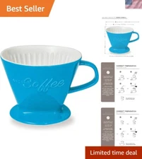 Extra Large Heavy-Duty Porcelain Coffee Dripper - Blue, Size 4 Filter Compatible