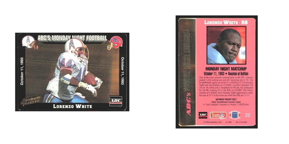 1993 Action Packed Lorenzo White Houston at Buffalo #22 - Image 3 of 3