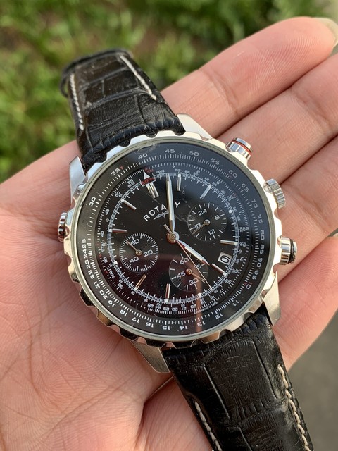 rotary men's stainless steel pilot style chronograph watch