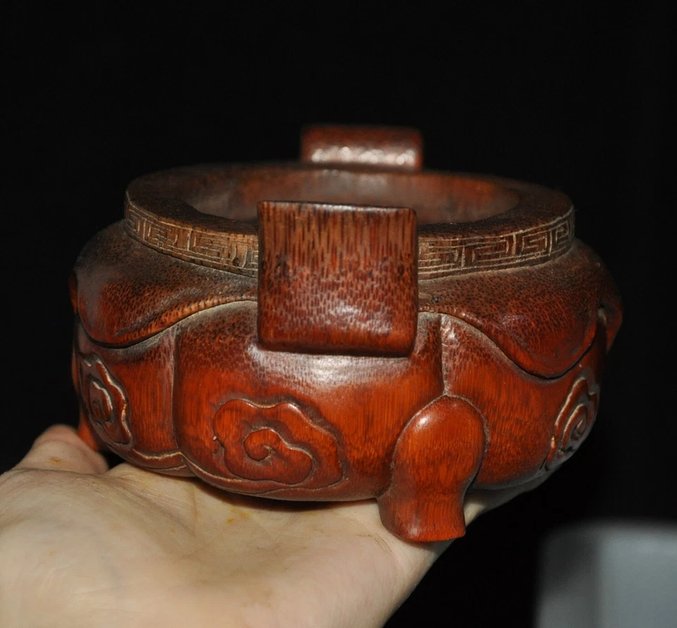Queimador de incenso esculpido em madeira raiz de bambu natural porcelana sacrifício de exorcismo - Imagem 4 de 4