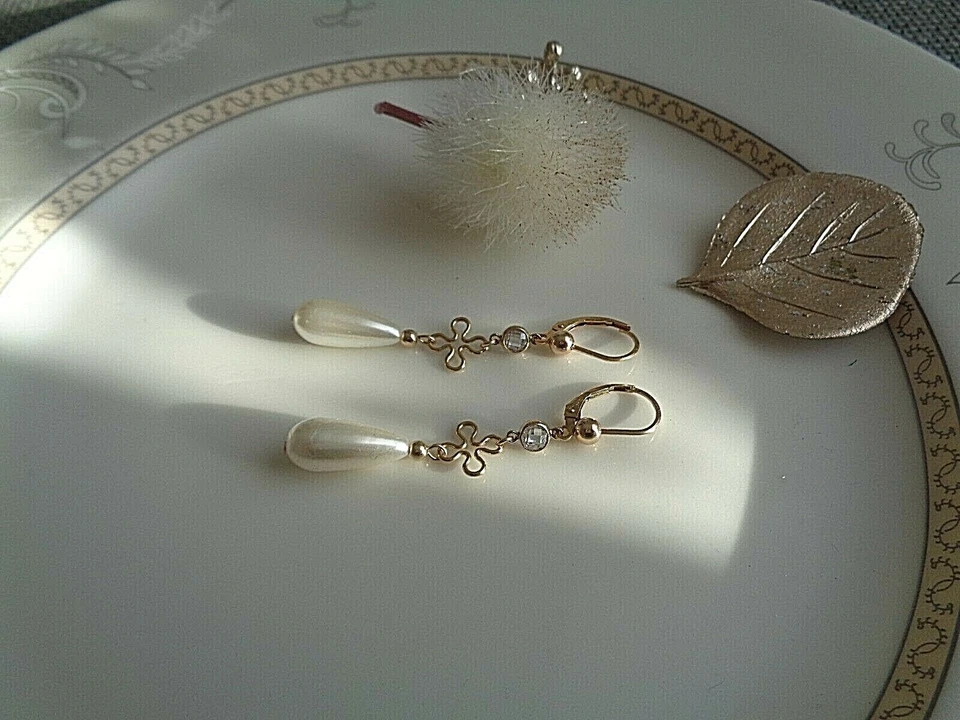 Gold Ohrringe mit Tropfenperlen, Gold Filled, Zirkonia - Bild 3 von 4