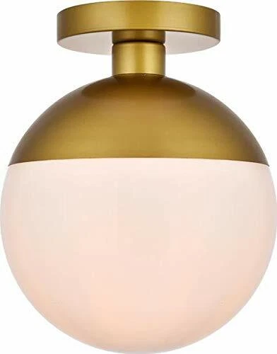 Elegant Lighting Eclipse Flush-Mount Transitional 1-Light Milk Brass LD6066BR - Picture 1 of 1