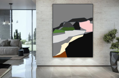 ABSTRAKTE MINIMALISTISCHE Schwarz-Weiß Kunst auf Leinwand Schwebeeffekt WANDBILDDRUCK